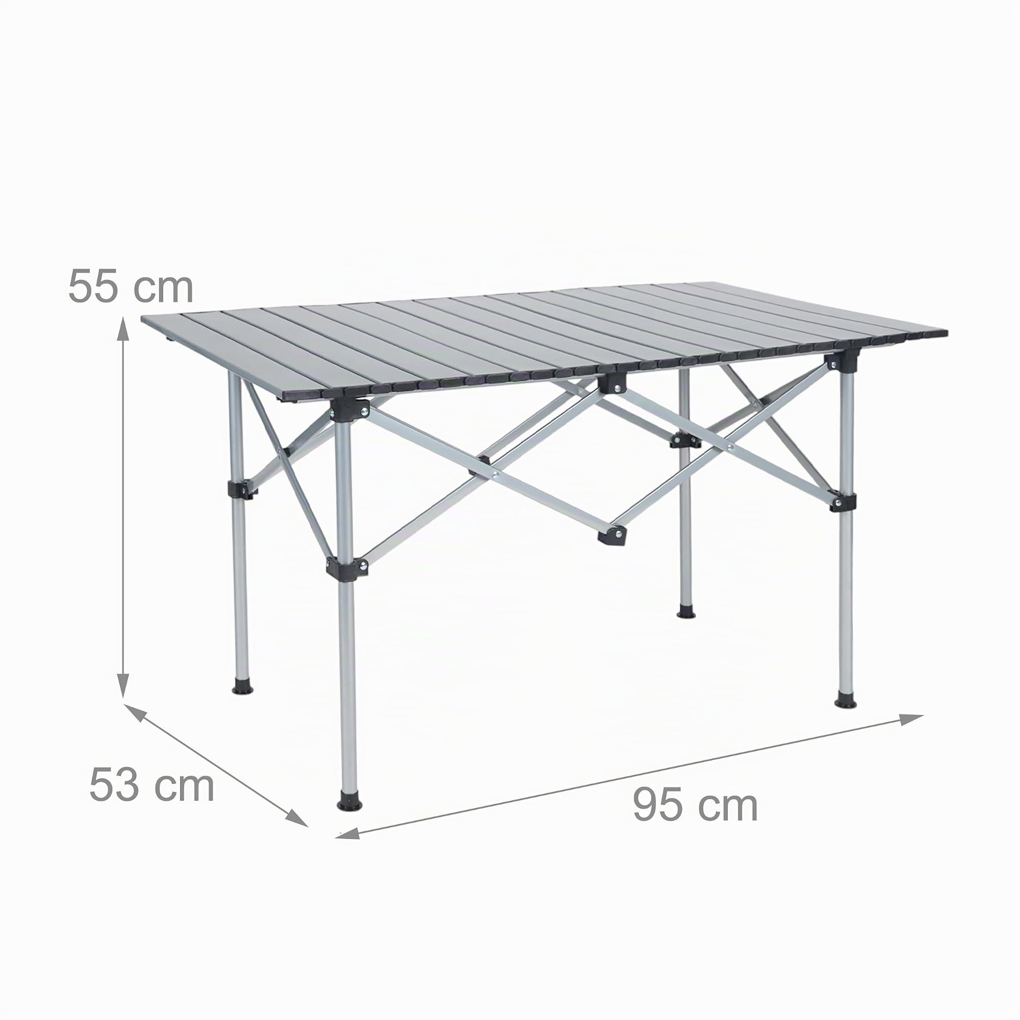 Relaxdays Tavolino da Campeggio Pieghevole, HLP 55x95x53 cm, Tavolo da Giardino Esterno per Picnic, in Acciaio, Argento