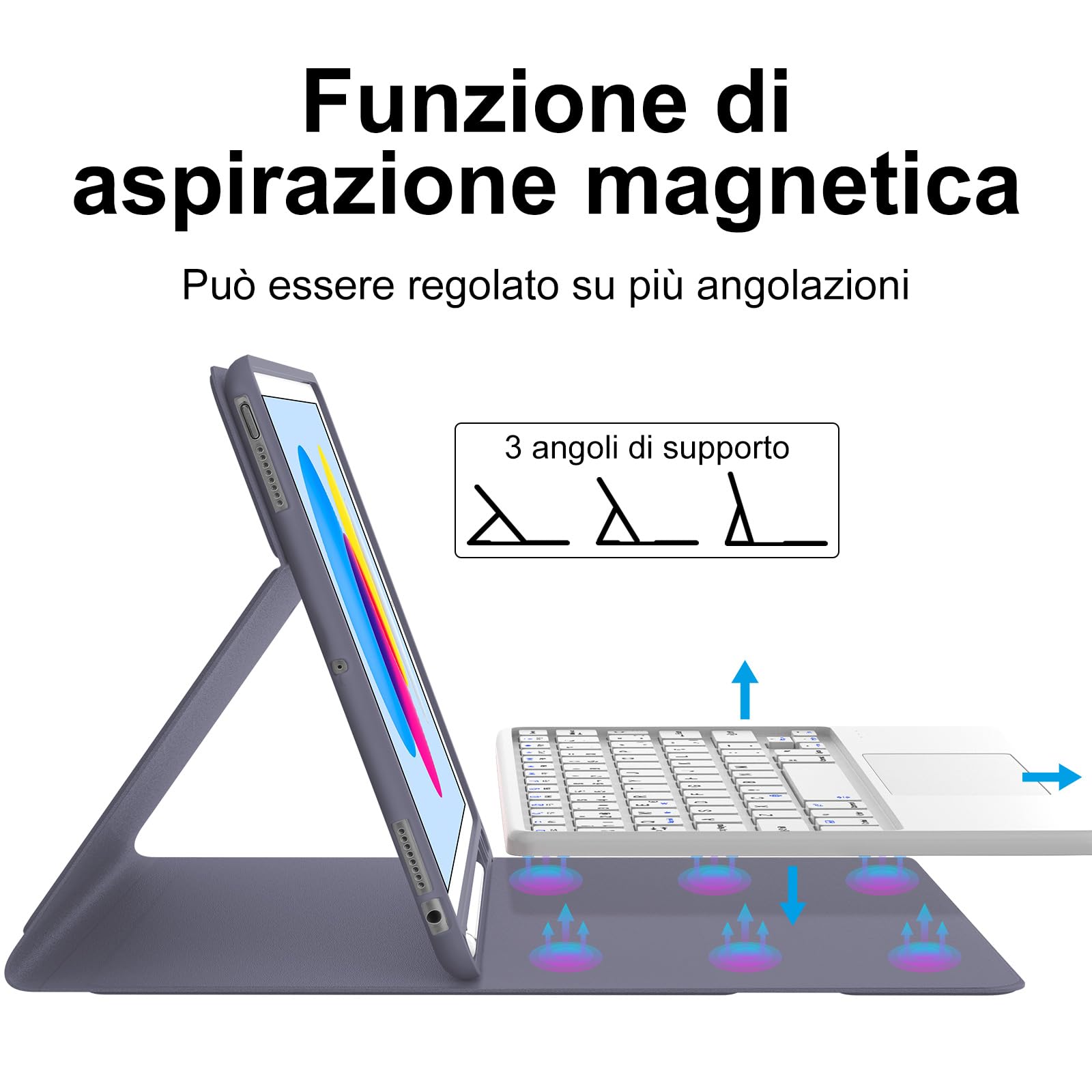 Tastiera per iPad A16 11/10 Generazione (2025/2022) con Touchpad, Cover con Tastiera per iPad 11 Gen 11 Pollici/10 Gen 10.9 Pollici, Magnetica QWERTY Keyboard, Custodia con Portapenna, Viola lavanda