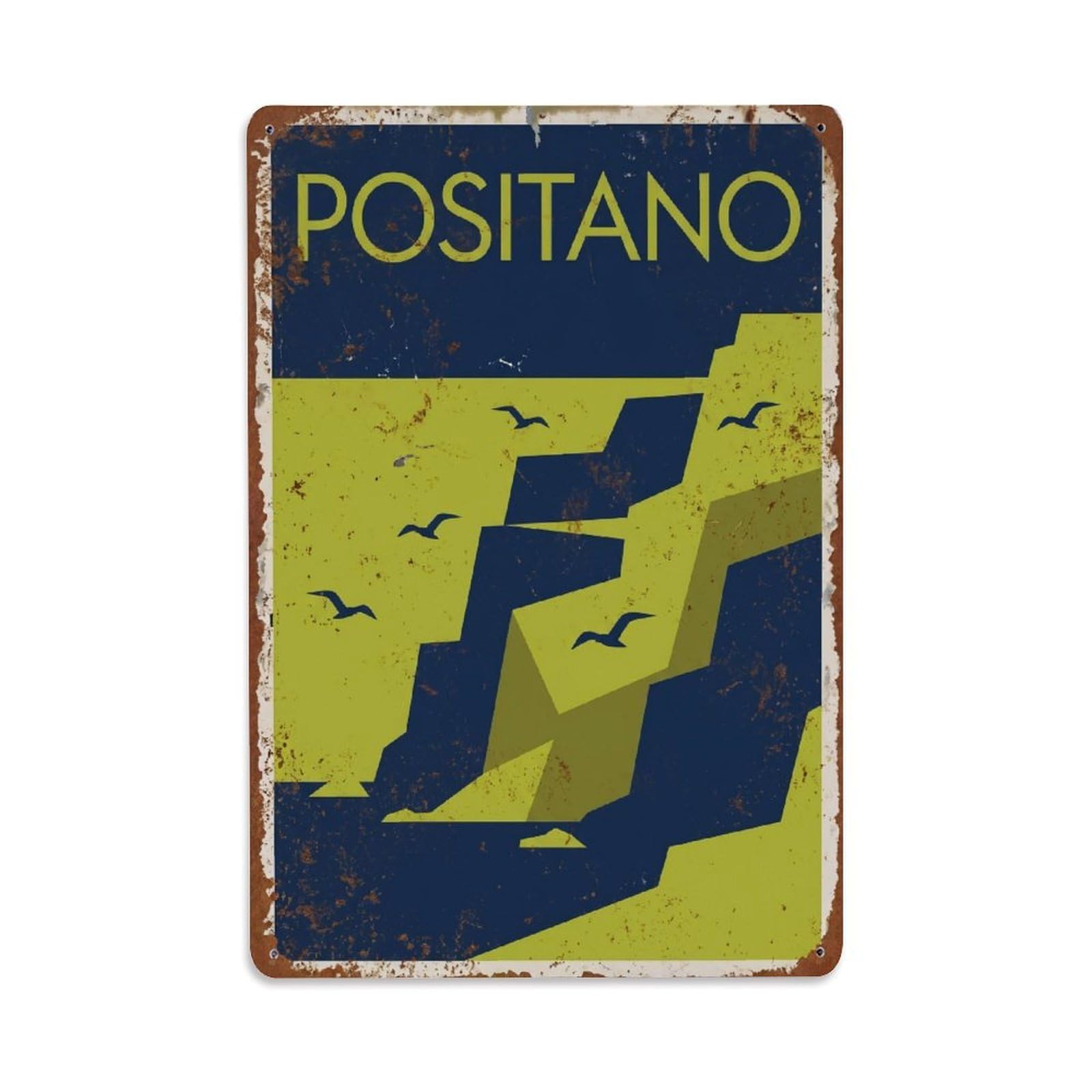 Vintage Travel Positano Italy Chartreuse Metal Tin Sign