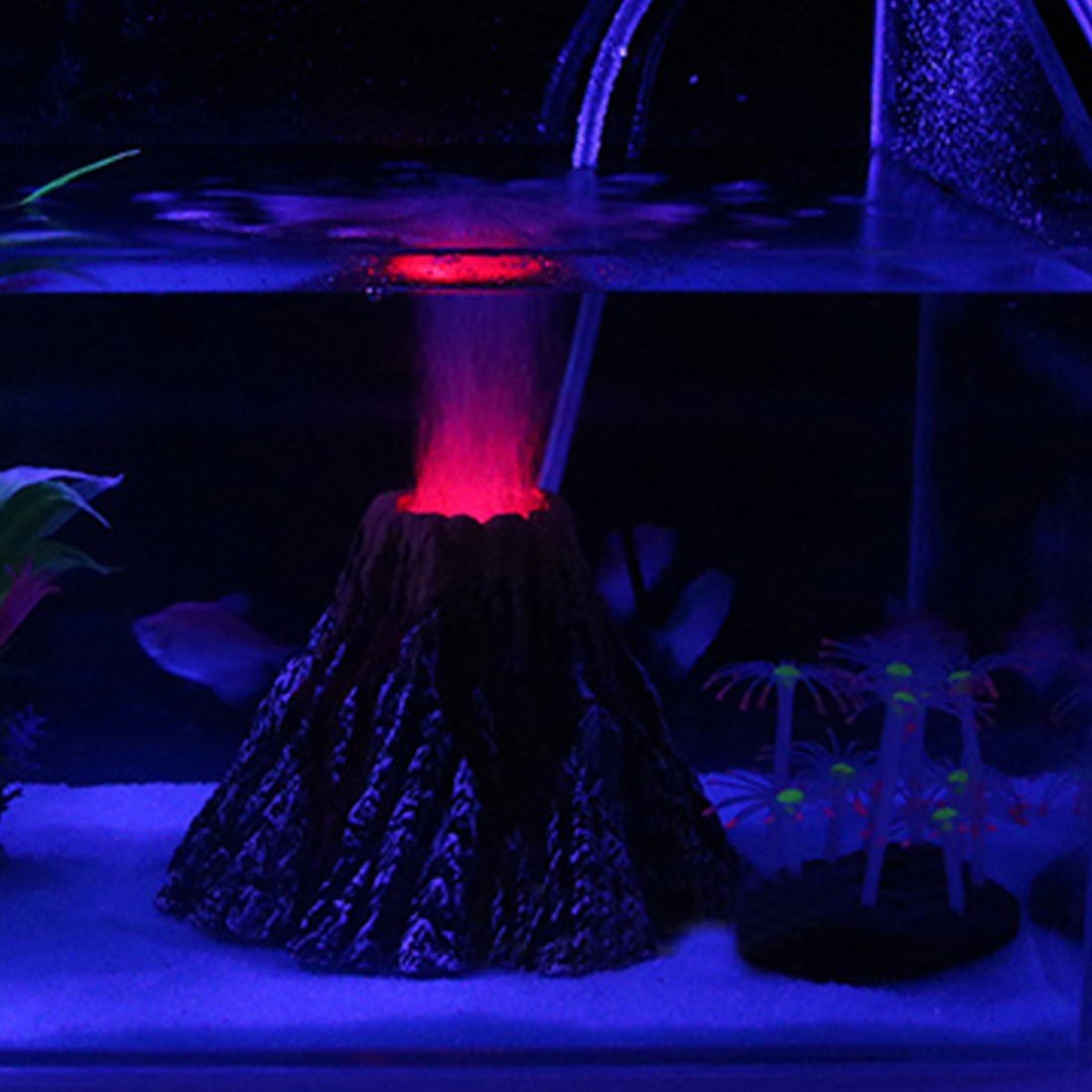 LED Aquarium Bubbler Volcano, JackSuper Ornament Kit with RED LED Spotlight