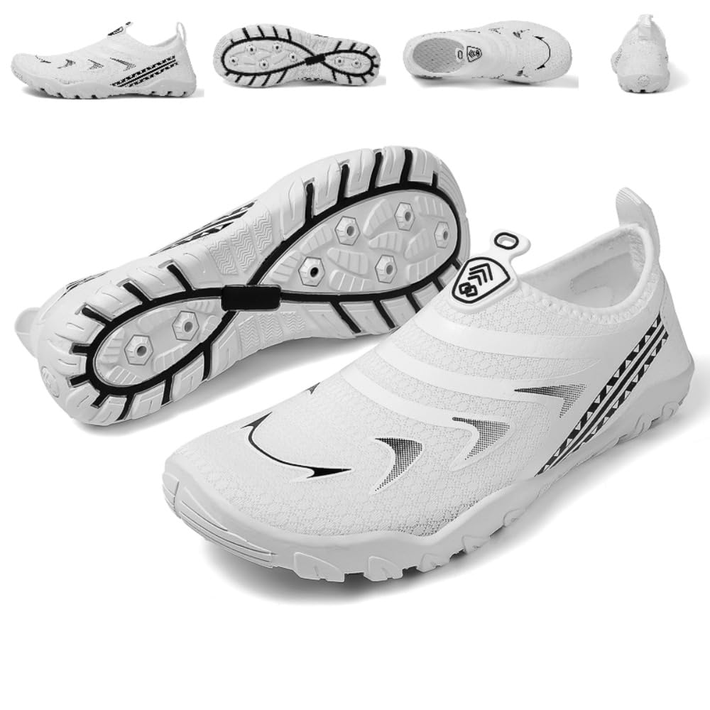 Slip On Barefoot Shoes for Women Breathable Mesh Non-Slip Waterproof Lightweight Zero Drop Sole Minimalist Quick Dry for Hiking Surfing Swimming Outdoor (White,7)