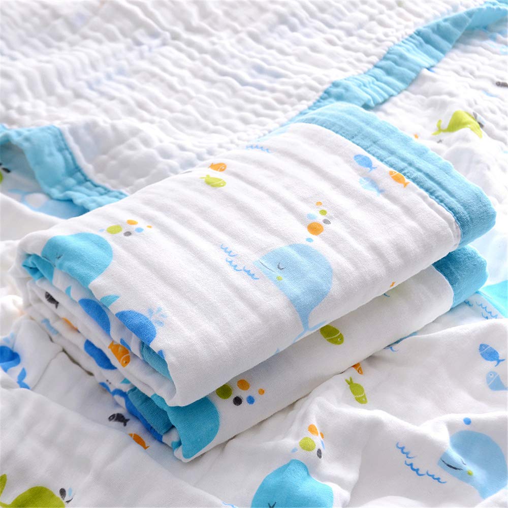Chickwin Muslins Swaddle Cartoon Printed Blanket for Newborn/Baby, Soft 6 Layers of Cotton Muslins Cloths Bath Towel Toddler Baby Shower Pram Cot Bed Sleeping Throw (110x110cm,Whale) — image 1