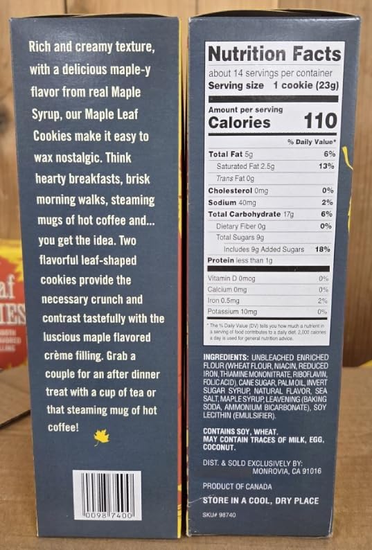 Trader Joe Maple Leaf Cookies with a Smooth Maple Crème Filling 11.4oz 323g (Two Boxes)