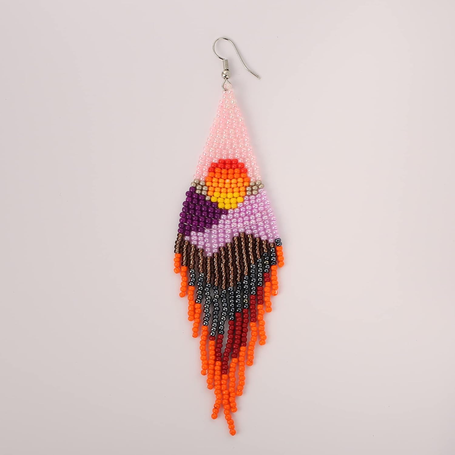 Bohemian Large Long Tassel Beaded Dangle Earrings Native Handmade Boho Statement Big Fringe for Women