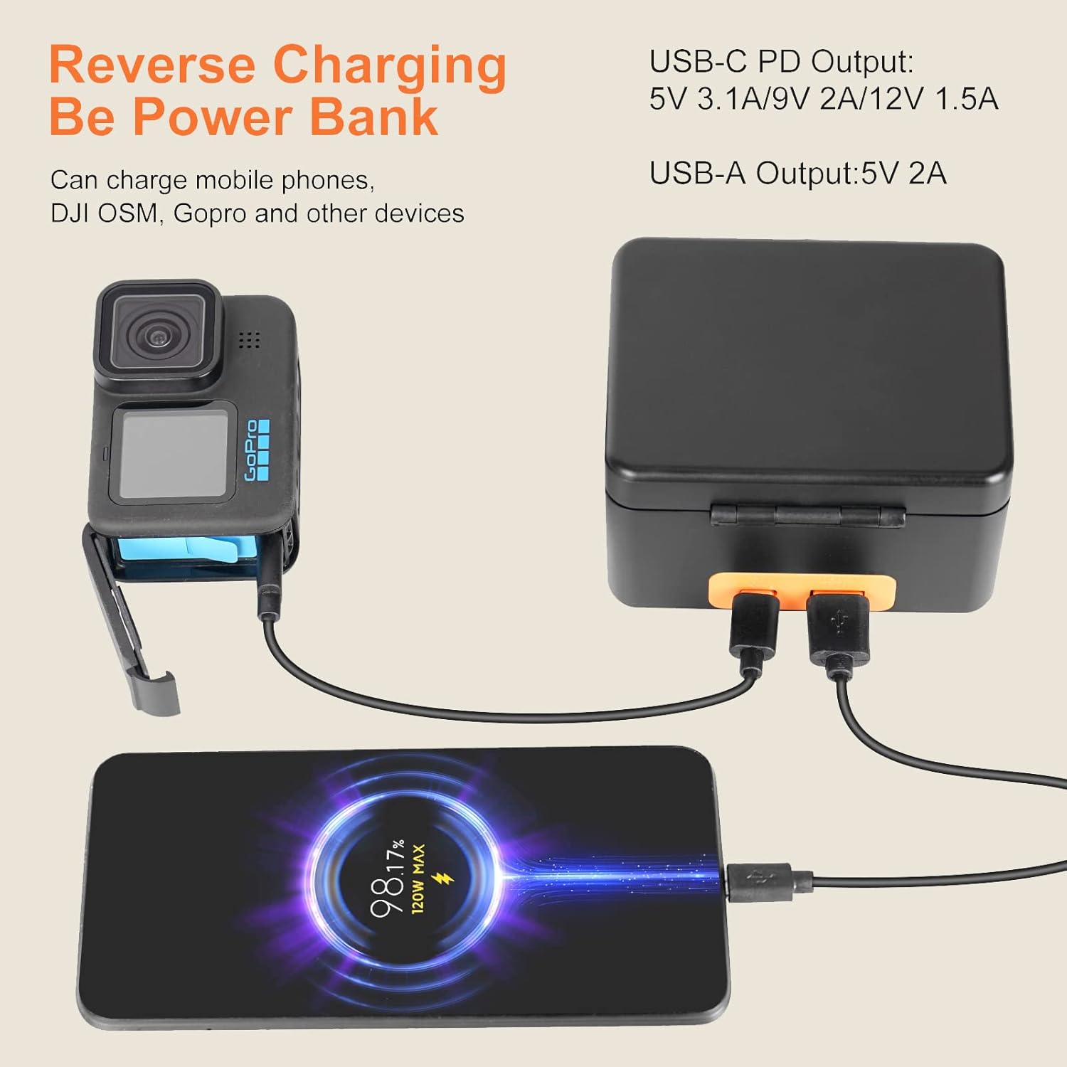 ZGCINE PS-G10 Wireless Battery Charger for GoPro Hero 10/9/8/7/6/5 Black Battery,Fast Charging Case Compact and Portable