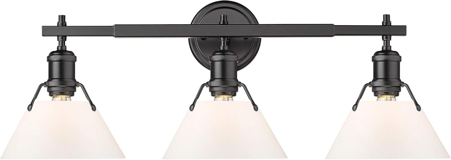 Golden Lighting 3306-BA3 BLK-CH Orwell Bath Vanity, Transitional, Matte Black with Chrome Shade- Vanity Lights, Bathroom Vanity Lights, Vanity Light, Bathroom Light Fixtures