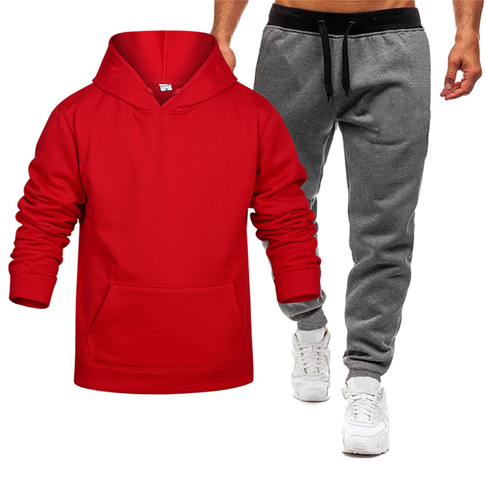 WFEI Juego de chándales Casuales para Hombres 2 Piezas atléticas Suits Trajes de Manga Larga Corriendo sudure sudures sudoros Fondos Juggers Conjunto,Rojo,L