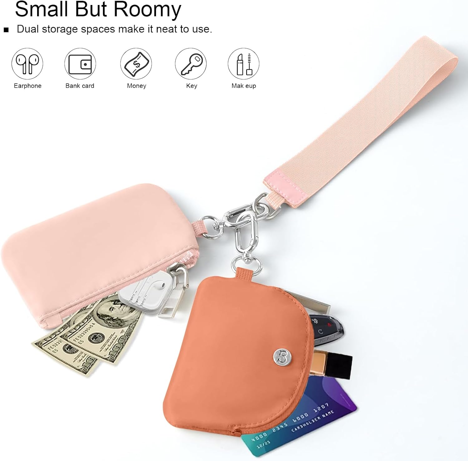 Babysun Mini Zip Around Dual Pouch Wristlet With 2 Straps Wristlet Keychain Wallet for Women Coin Purse Small Cute for Teen Girl - Image 6