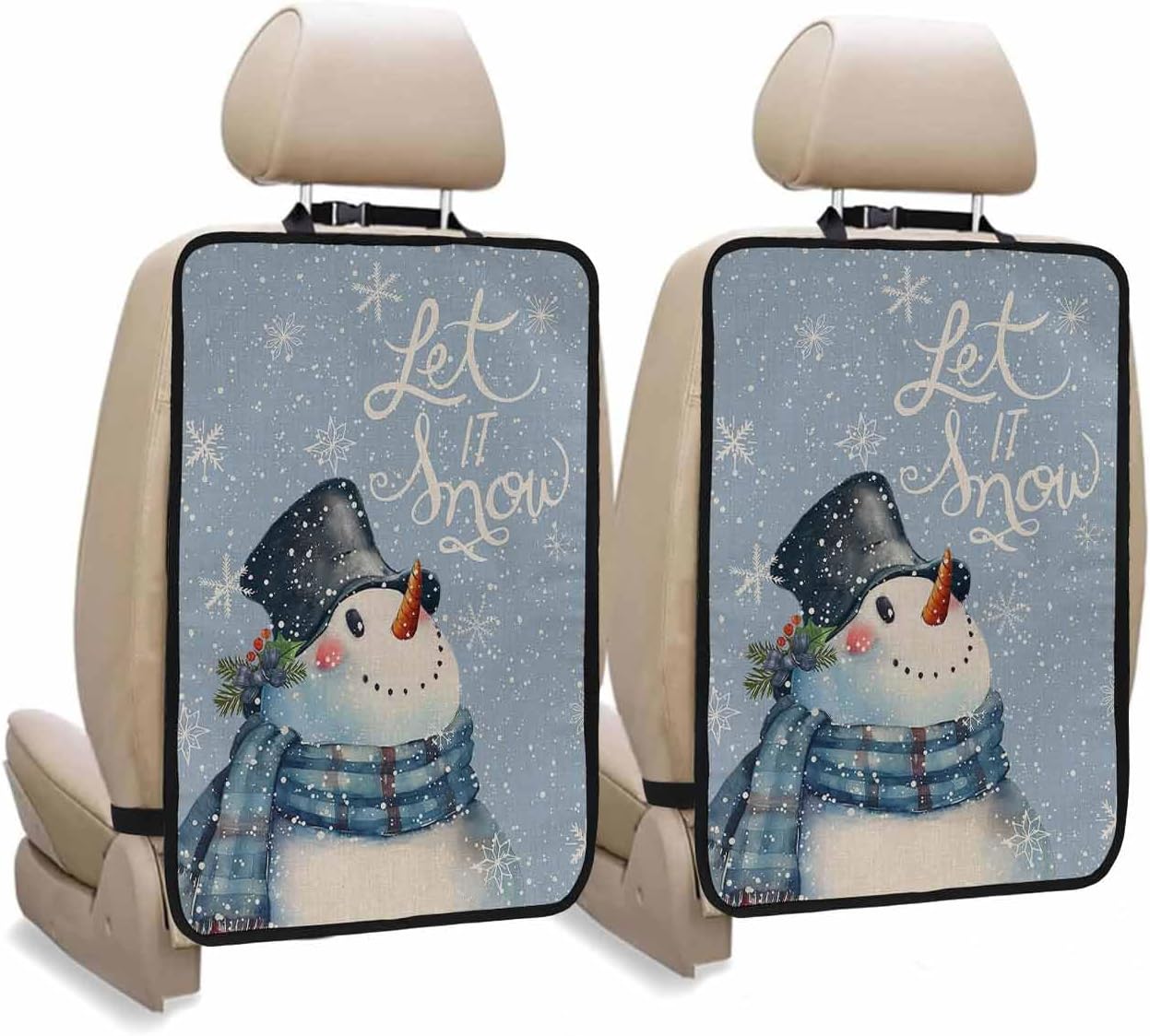 Car Seat Protector, 2 Pack Kick Mats with Organizer - 3 Pocket Storage, Let it Snow Christmas Snowman Snowflake Red Black Plaid Back Seat Cover for Kids Universal Fit Automotive Interior Protectors