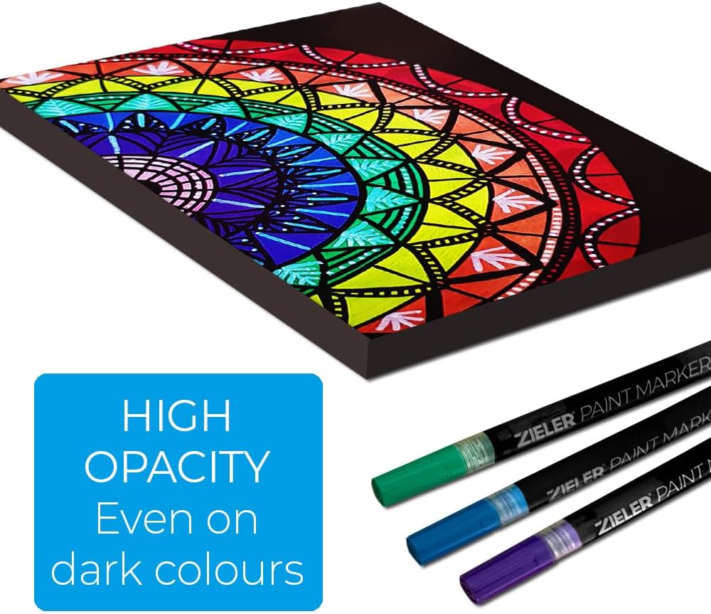 Zieler 12 Acrylic Paint Pens for Rock Painting, Ceramic, Porcelain, Glass, Stone, Pebble, Fabric, Wood & DIY Mug Design Permanent Water-based Marker Pens – Vibrant colours (Fine Tip 1.5mm)