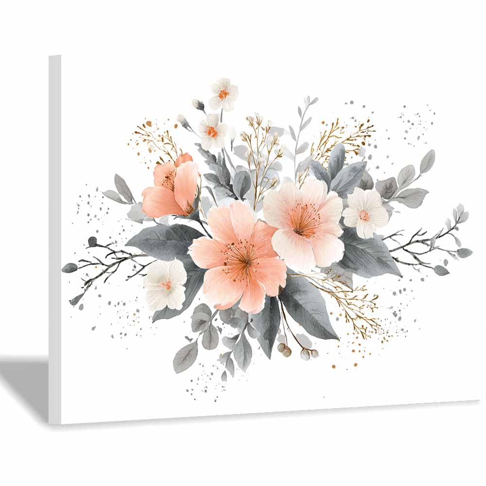 Xeniou Multicolor Flower Wall Art Canvas Blushs Watercolor Blooming Canvas Wall Art, For Bathroom Living Room Bedroom Office Kitchen(Multicolor)-20X30cm Framed