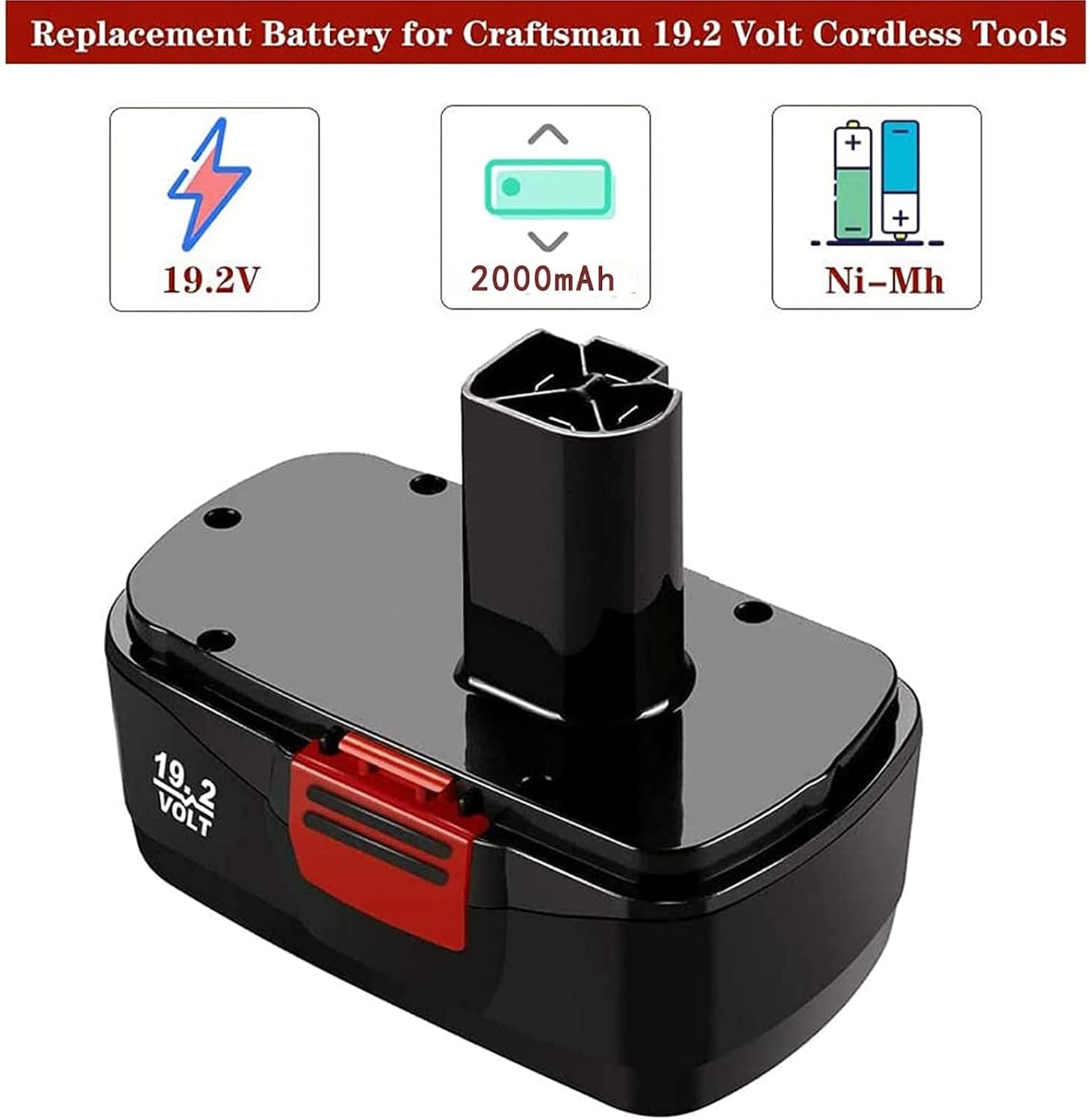2Packs 19.2 Volt Replacement for Craftsman 19.2V Battery Ni-Cad C3 DieHard 130279005 130279003 130279017 and Battery Charger for Craftsman 9.6V-19.2 Volt Lithium-ion & Ni-Cad & Ni-MH Battery