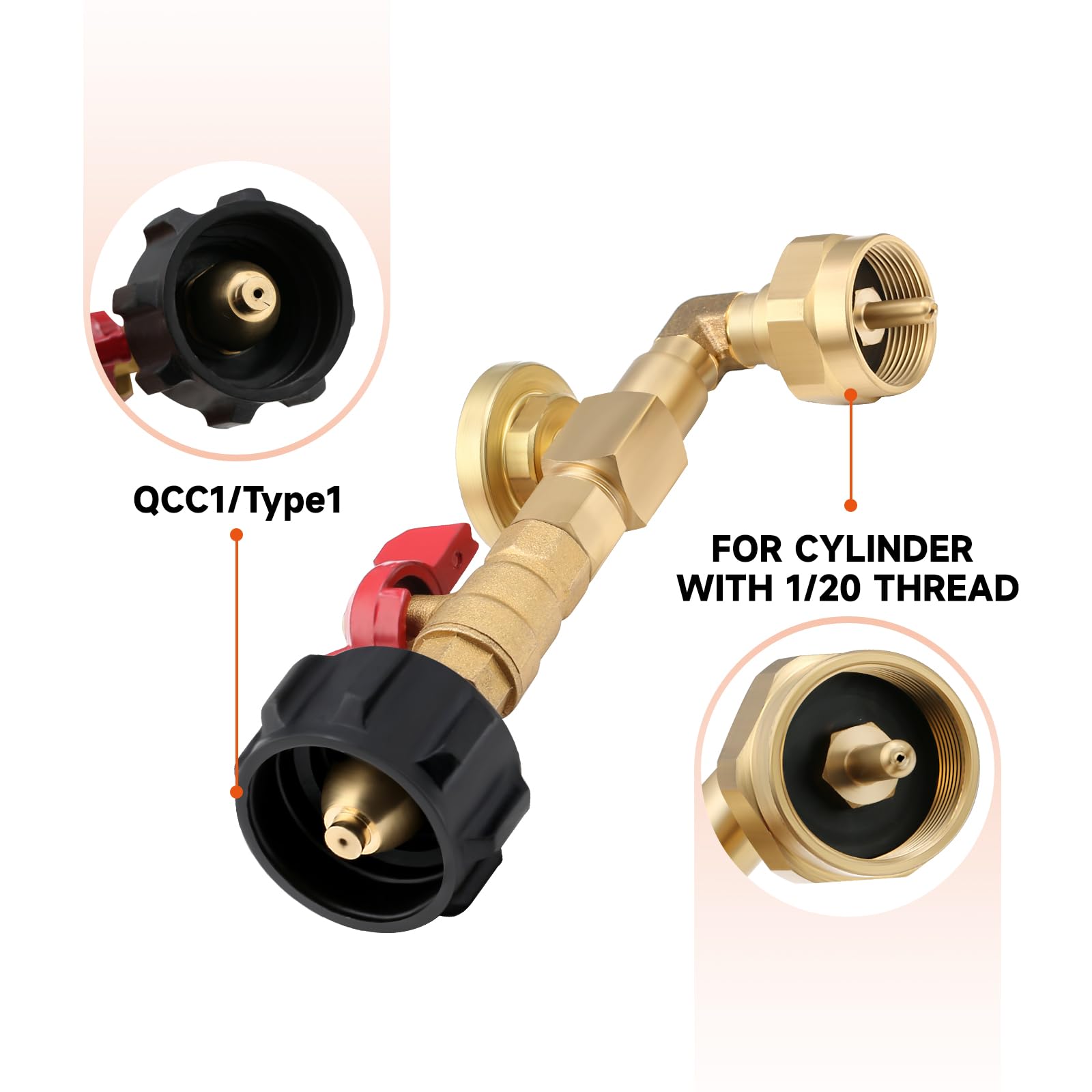 Adaptador de propano de 1 libra a 20 libras, adaptador de codo de repuesto de propano QCC1 con medidor y válvula de control de encendido y apagado para tanque de propano de 1 libra para