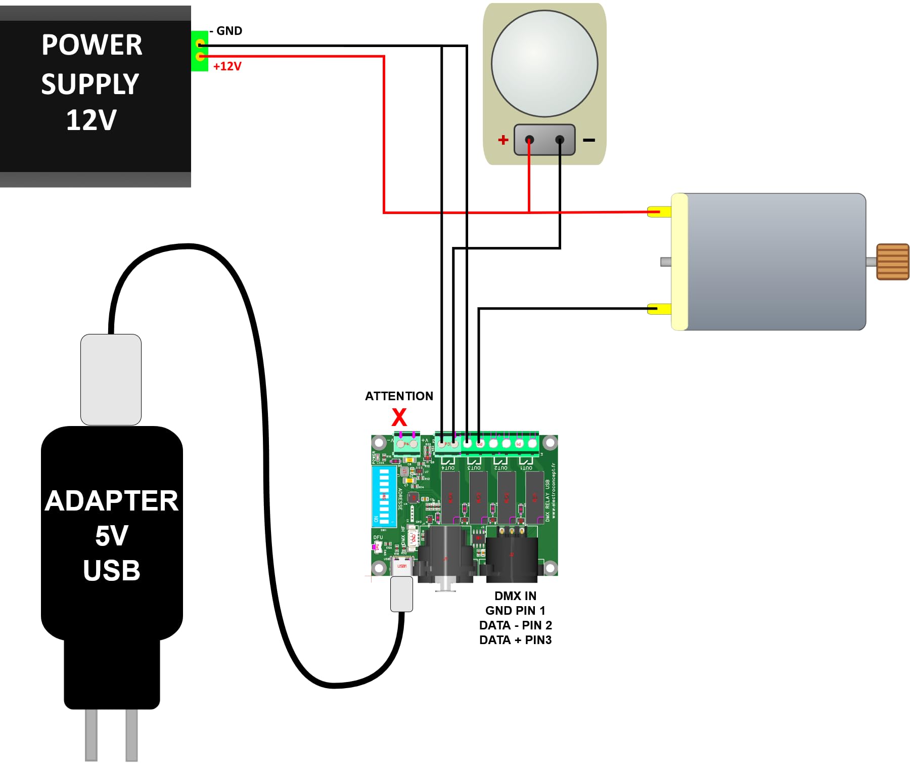 Scheda DMX Relay 4 Uscite Relè 3A max 250VAC