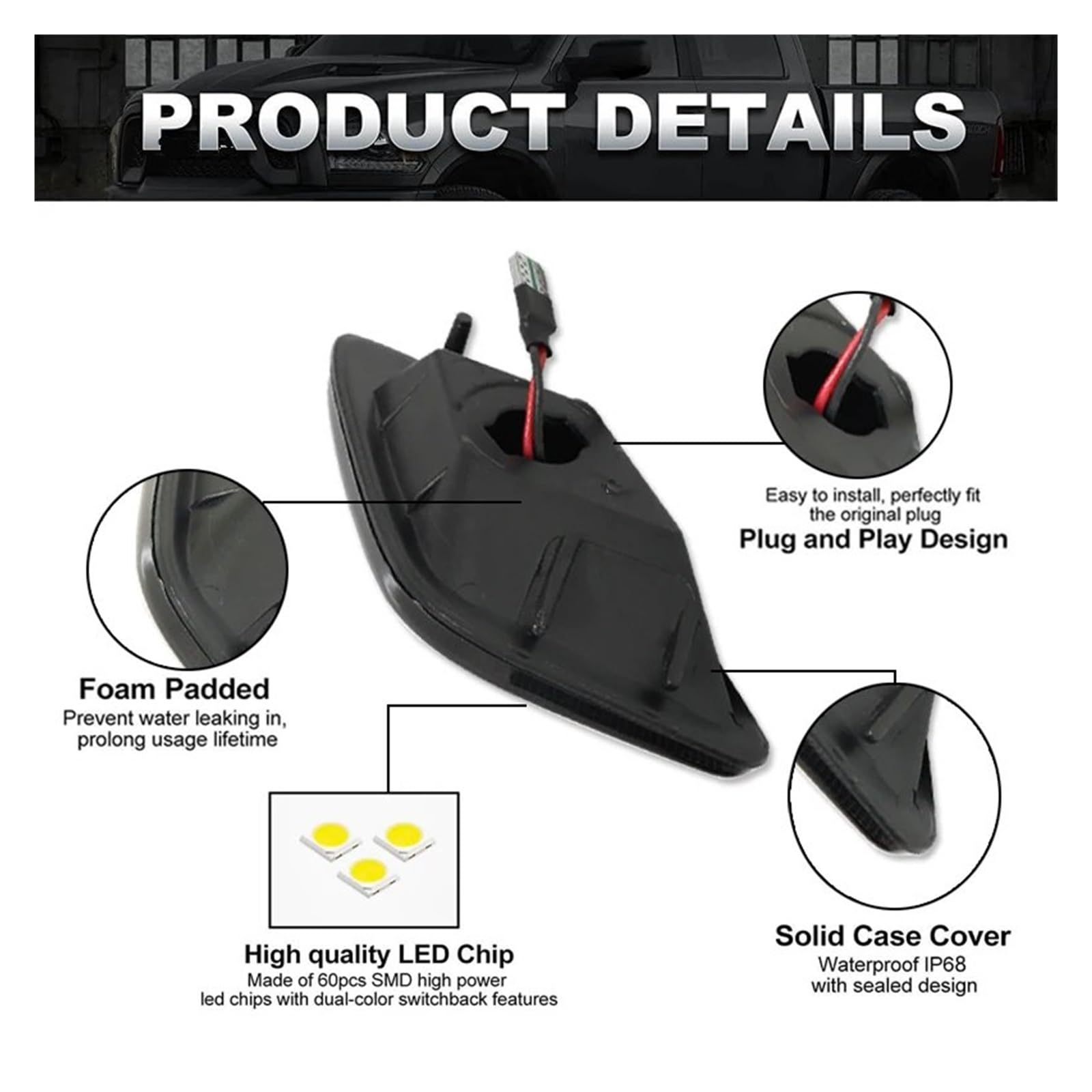 Clignotant Latéraux pour Jeep pour Wrangler TJ 1997-2006 Feu De Position Latéral À LED Clignotant Avant Ambre Lentille Transparente Et Fumée Clignotant De Voiture
