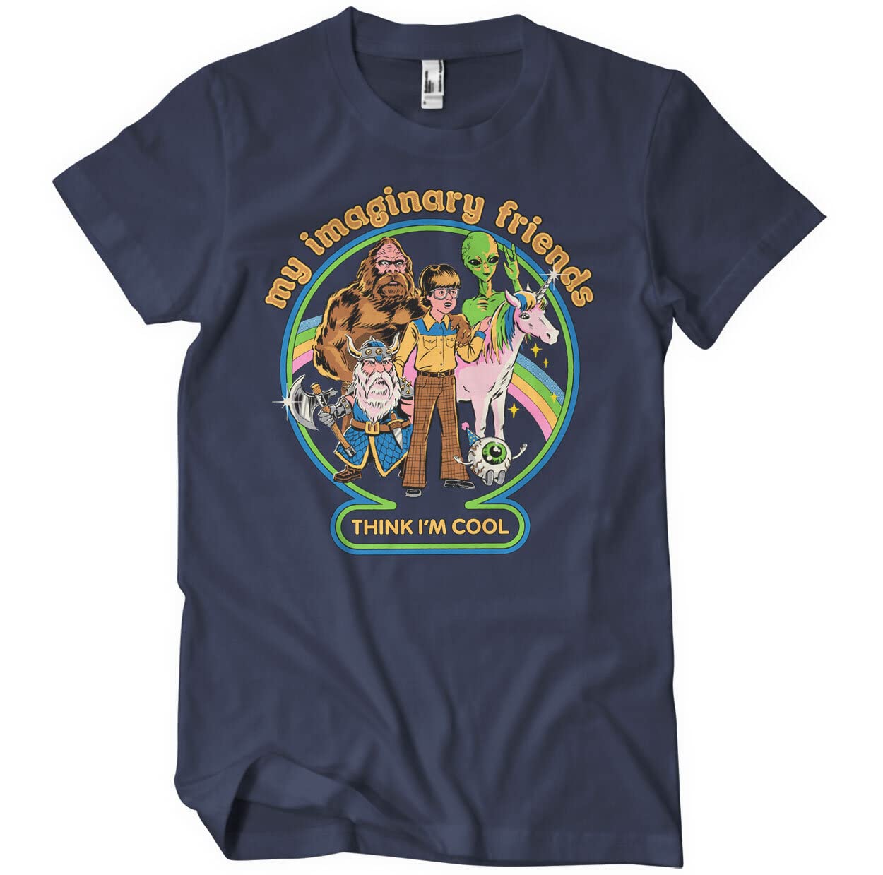 Steven Rhodes Men's Navy Officially Licensed My Imaginary Friends Think I'm Cool T-Shirt (Navy), X-Large