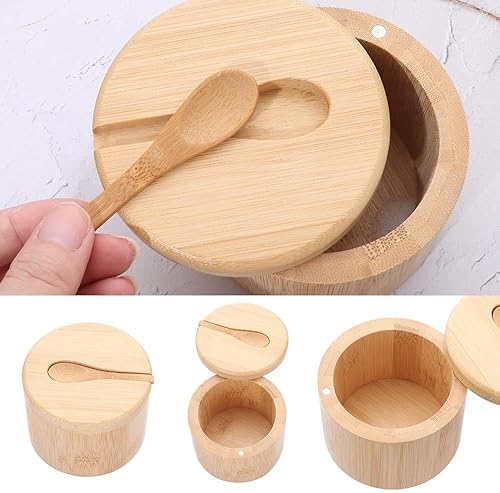 Miniatura 3 de Bamboo Big Dipper - Bodega de sal grande con cuchara y tapa giratoria magnética, caja de almacenamiento de 10 onzas