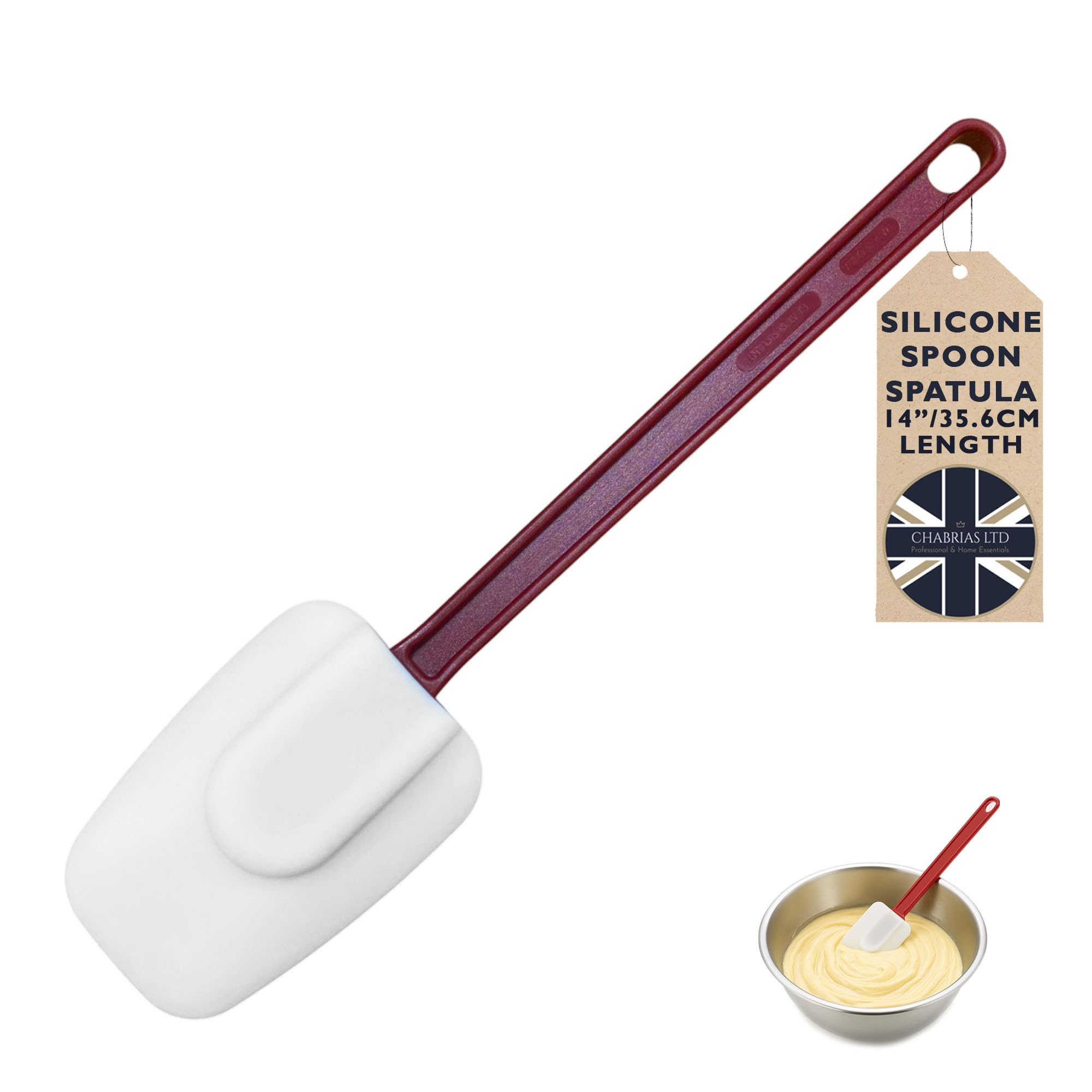 Chabrias Ltd Professional 14" Silicone Spoonula, Spatula Scraper, Heat Resistant to 260°, Non-Stick Safe Cooking Utensil for Baking, Mixing, Stirring, and Scraping, Silicone Kitchen Utensils