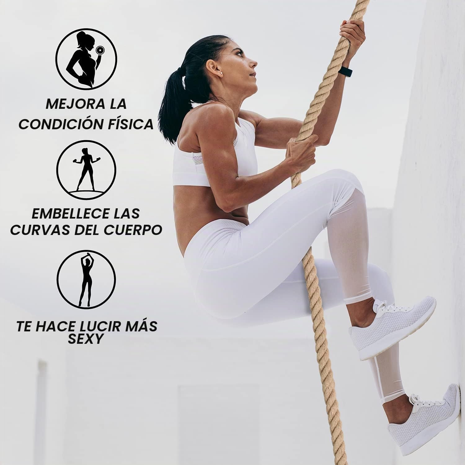 Yes4All Cuerda de escalada de gimnasio con mosquetón de 38 mm de diámetro para fitness y entrenamiento de fuerza, ejercicios de crossfit y entrenamientos en casa, cuerda deportiva de entrenamiento de