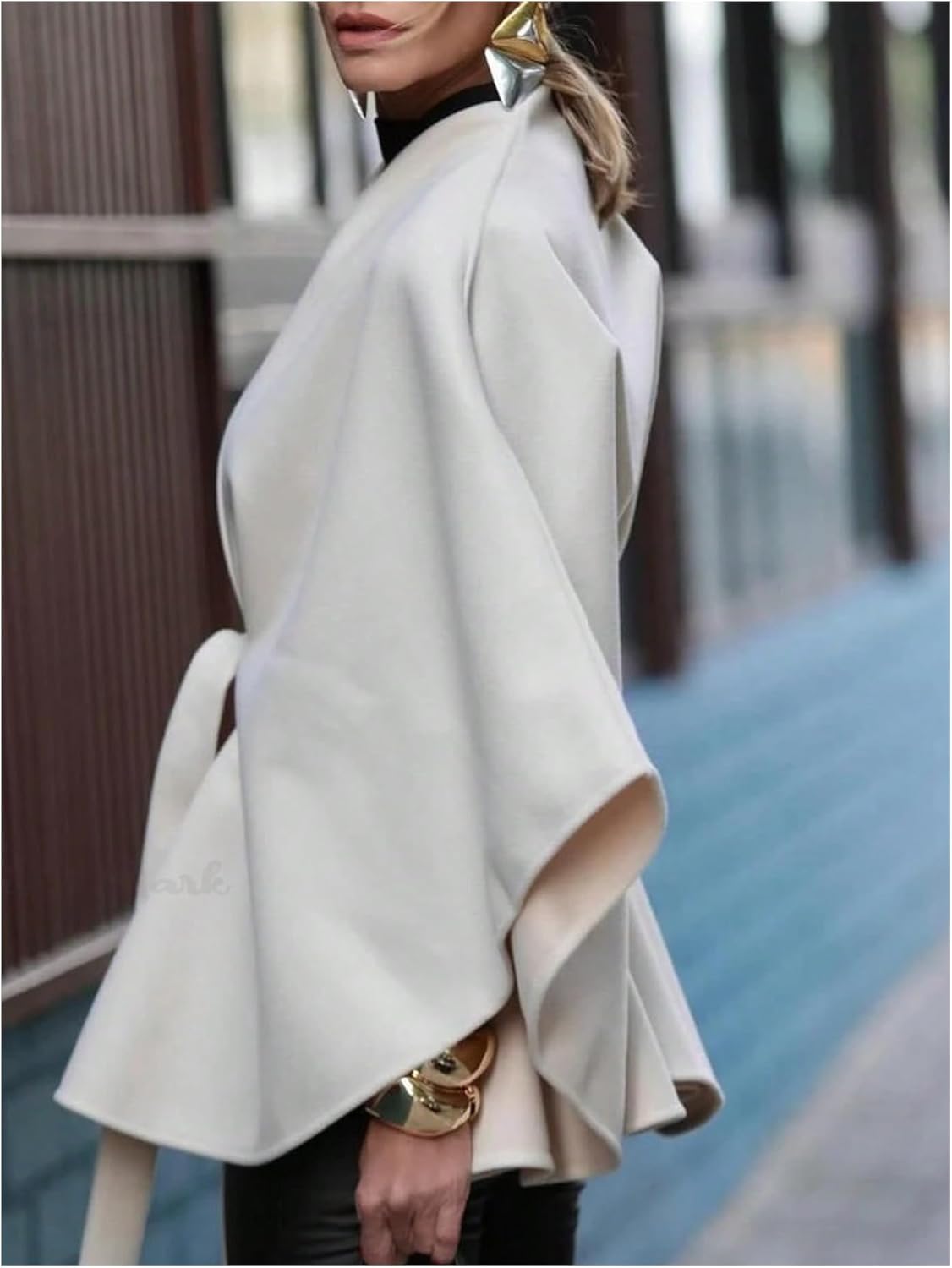 Verdusa Women's Old Money Tie Waist Shawl Wraps Oversized Poncho Cardigan Winter Cape Coat