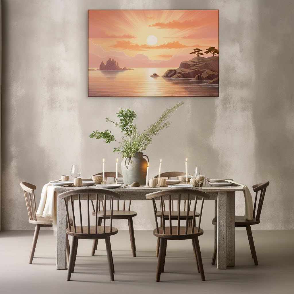 Canvas for Living room. Sunset Serenade: A Seascape Bathed in Golden Light, 27 x 18 inch Canvas Wall Art - Contemporary Masterpieces - Modern Home Decor