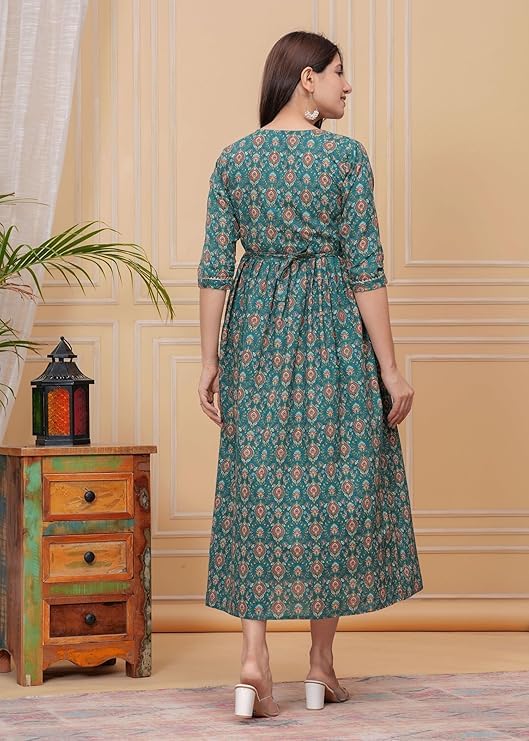 Anuom Women's Cotton Floral Printed Maternity Feeding Kurti with Zipper Maternity Gown for Women - Image 2