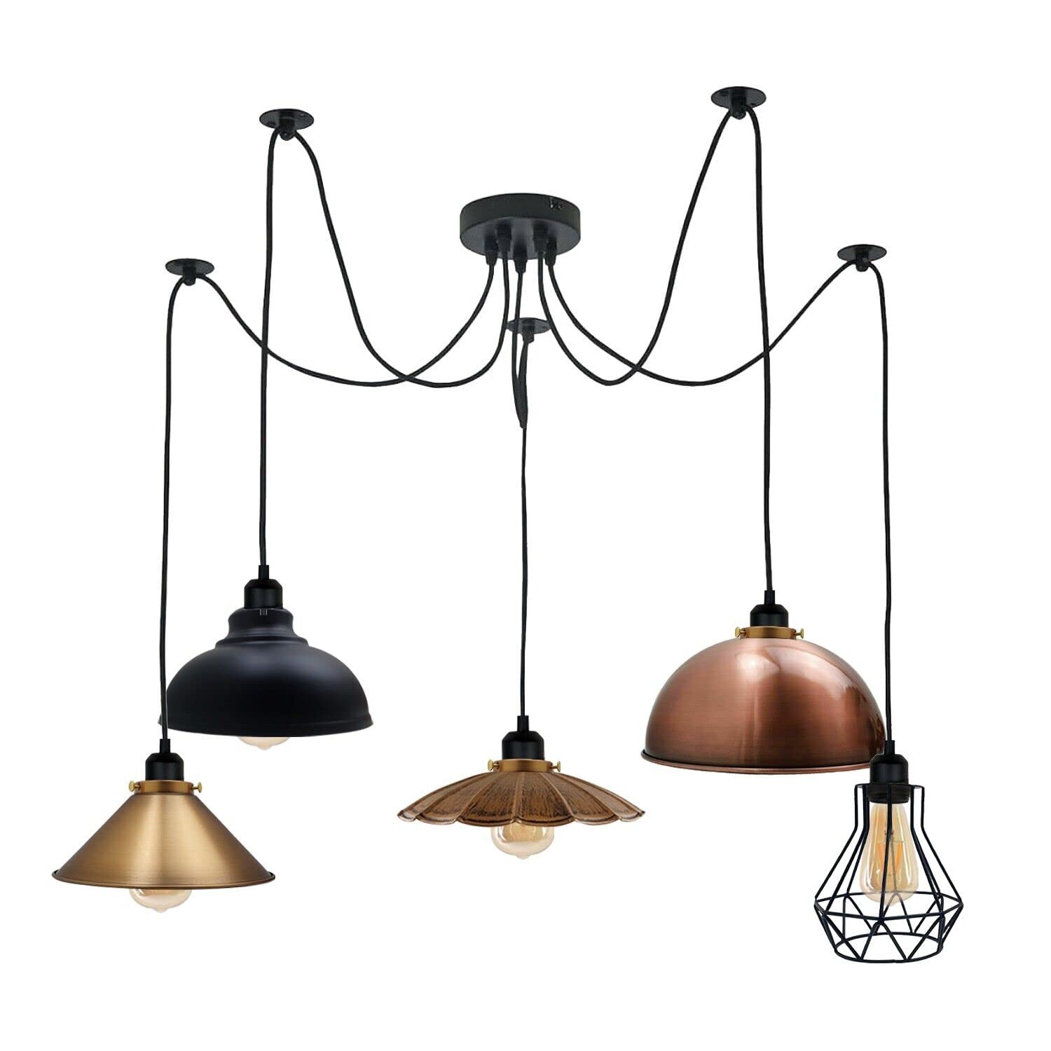LEDSone Industrial 5 Heads DIY Spider Pendant Ceiling Light Fitting Multi Shades E27 Vintage Hanging Chandelier Halloween String Lights for Cafe Dining Restaurant Hotel Bar Hall โ image 1