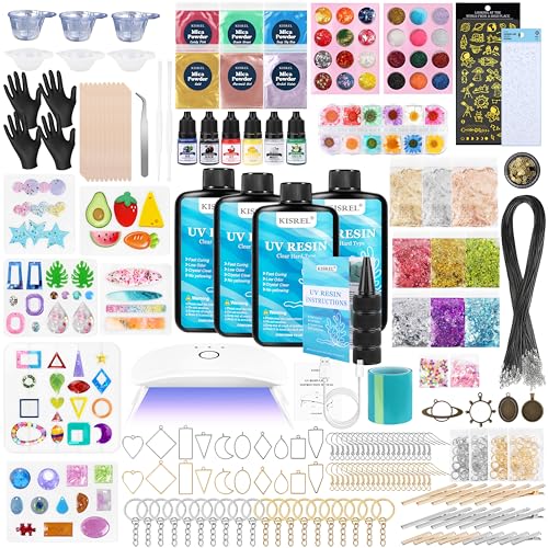 KISREL UV Resin Jewelry Making Kit, 400g Crystal Clear Resins with Light and Molds, DIY Jewelry...