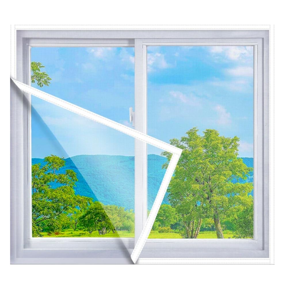DIY Window Screen, Durable Polyester Fiberglass Window Screen, Self-Adhesive Netting, Adjustable Mosquito Window Net Keep Bugs/Flies Out, 1 PCS (130x150cm,White Net-White Tape)