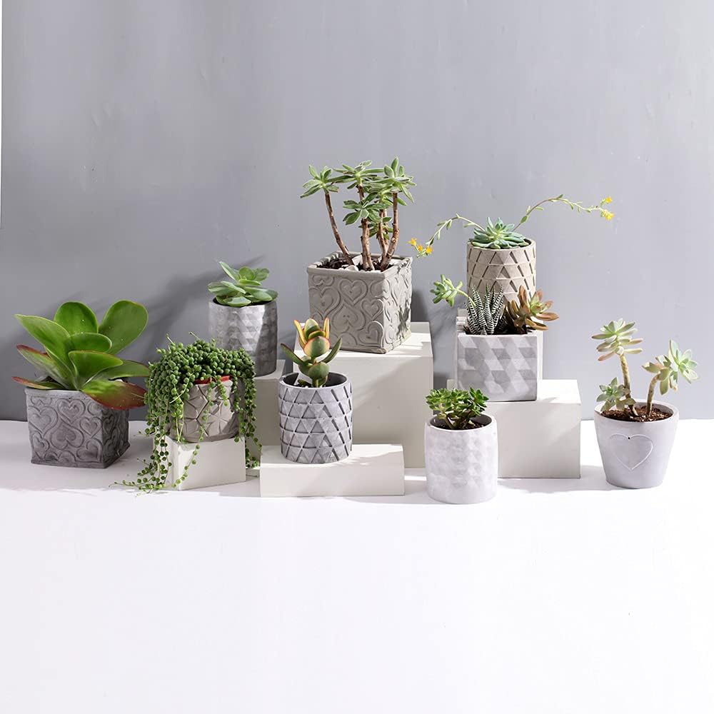 Concrete Planter Mold with Saucers, Flower Plant Pots Modern Decorative Gardening Pot Making Mould for All House Plants, Flowers, Herbs, African Violets, Aloe, Ivy, Colorful