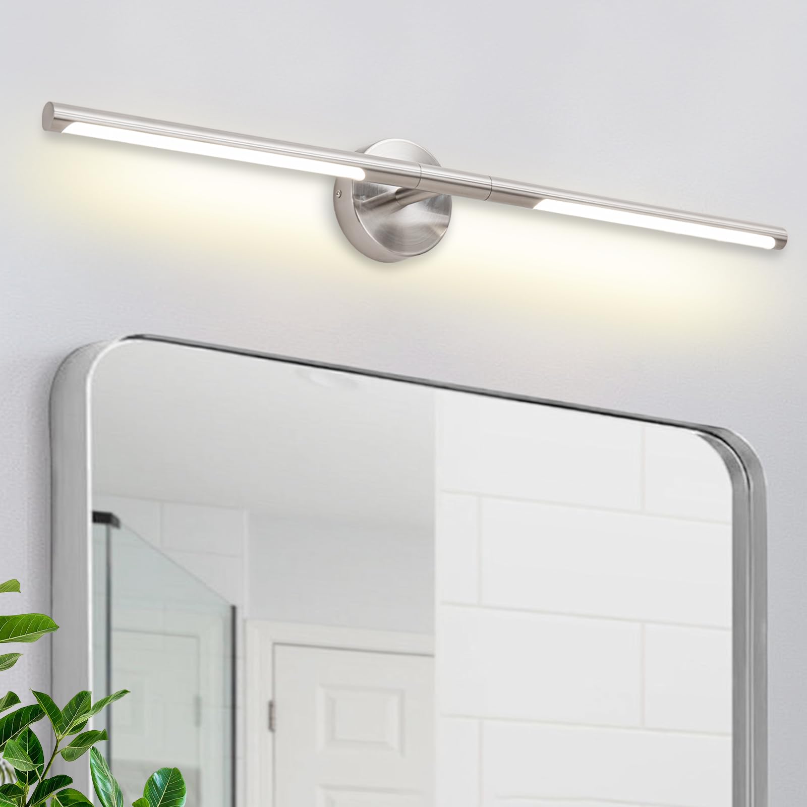 Brushed Nickel Bathroom Light Fixtures Over Mirror 30 Inch, 20W 360° Rotatable Dimmable 4000K LED Vanity Light Bar, Modern Bathroom Vanity Lights Above Mirror