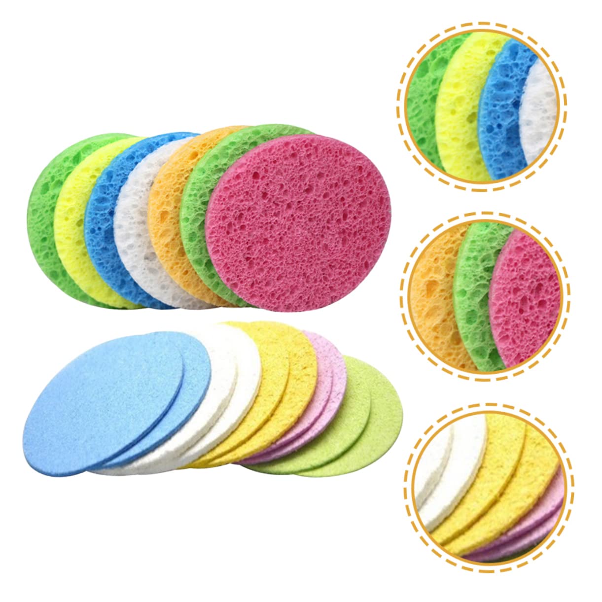 SHERCHPRY 25Pcs Natural Round Facial Cleansing Sponges Cellulose Skin Care Sponges for Gentle Exfoliation and Makeup Removal for Sensitive Skin and Daily Use