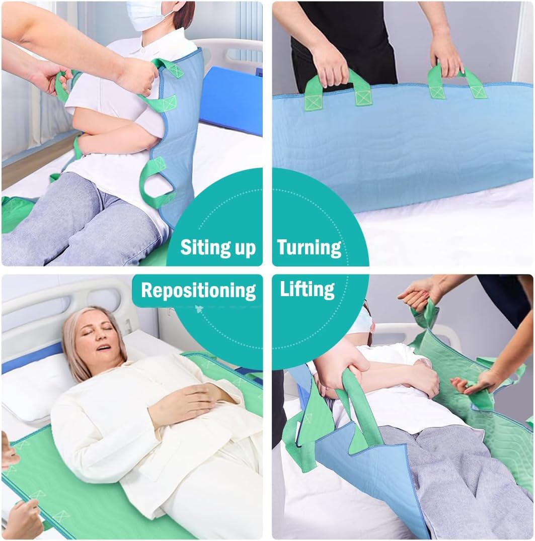 i COVER 34"x36" Positioning Bed Pad with Reinforced Handles, 2 Pack Waterproof & Reusable Incontinence Pads for Turning, Lifting and Repositioning, Patients/Elderly Moving Pad for Home & Hospital