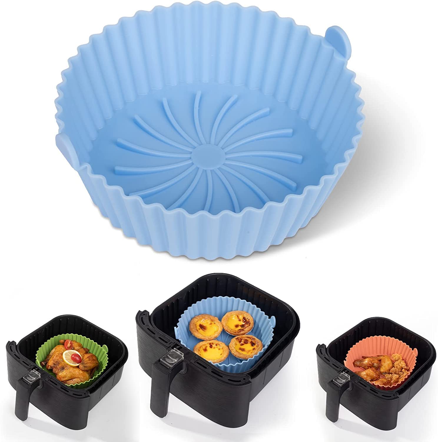 TAPAHPRIYAY Air Fryer Reusable Silicone Pot, 6.8 inch Non-Stick Silicone Air Fryer Liners with Ear Handles, Round Air Fryer Oven Pot Food Grade Silicone Heat Resistant Multi Color Pack of 1-image-24