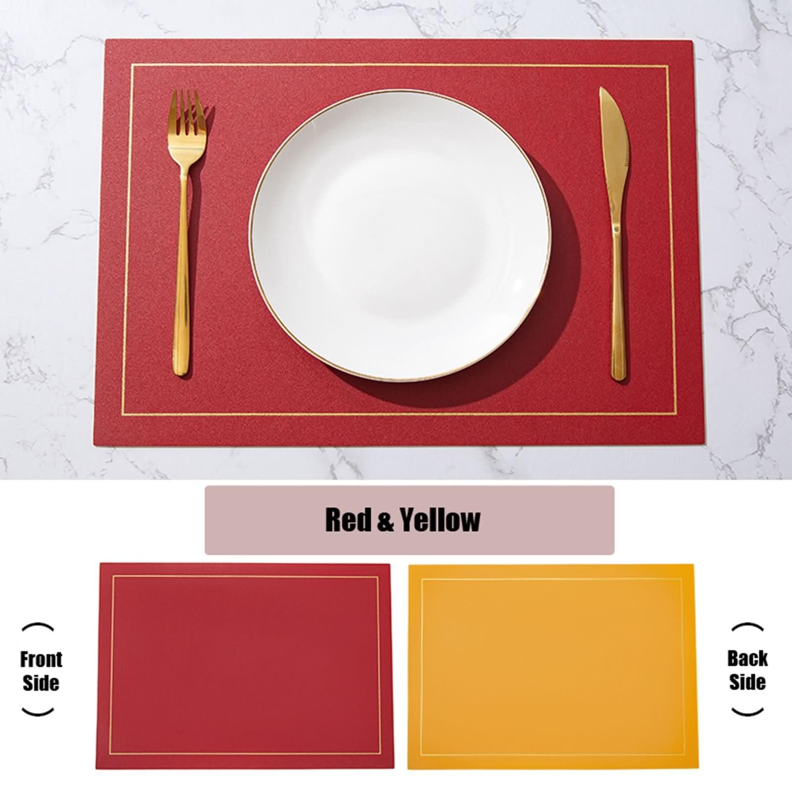 Platzdeckchen Abwaschbar 8er Set, 30 x 43 cm Rot Gelb Platzdeckchen Modern Rechteck Leder, Einfarbig mit Rechteck
