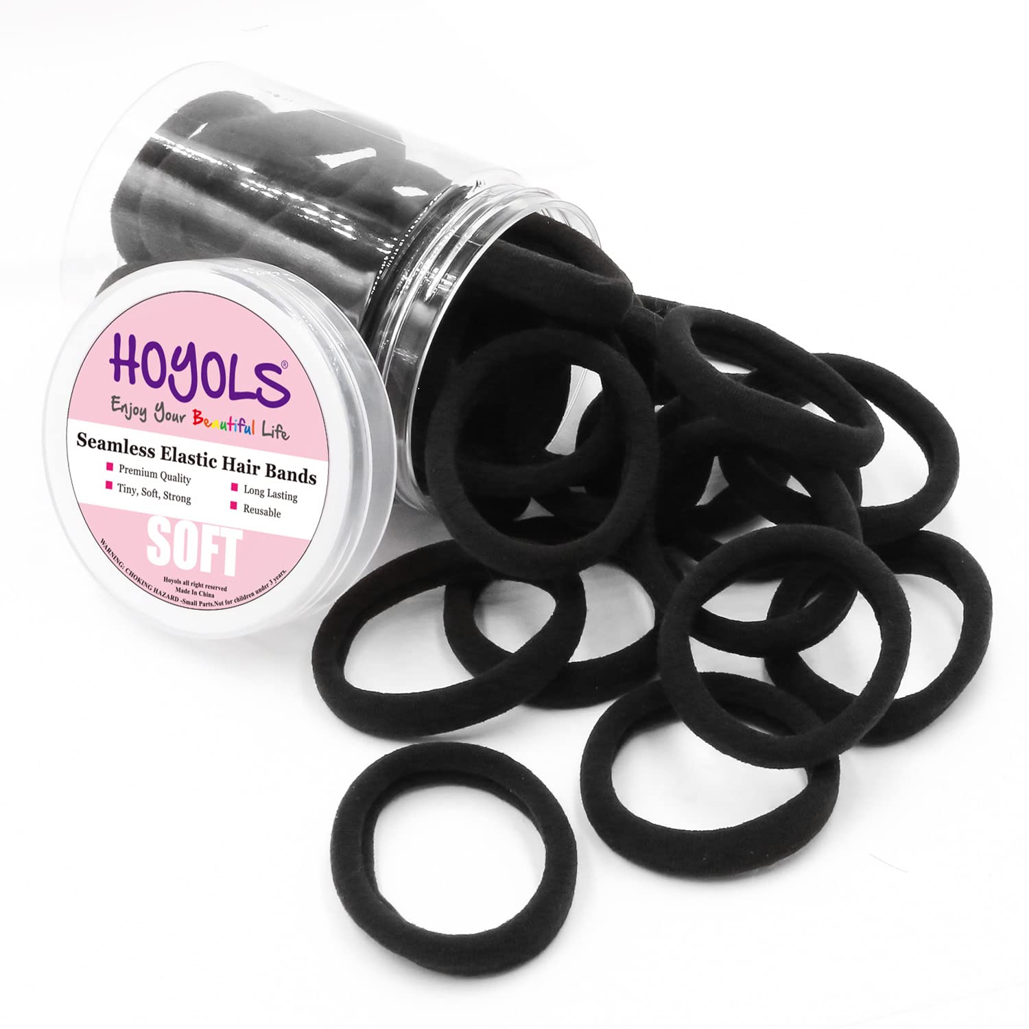 HOYOLS Cotton Hair Ties 1.6 Inch Soft & Stretch Large Nylon Fabric Ponytail Holder Bands for Thick Heavy Curly Hair, No Slip No Damage Seamless Headbands 50 Pcs (Black)