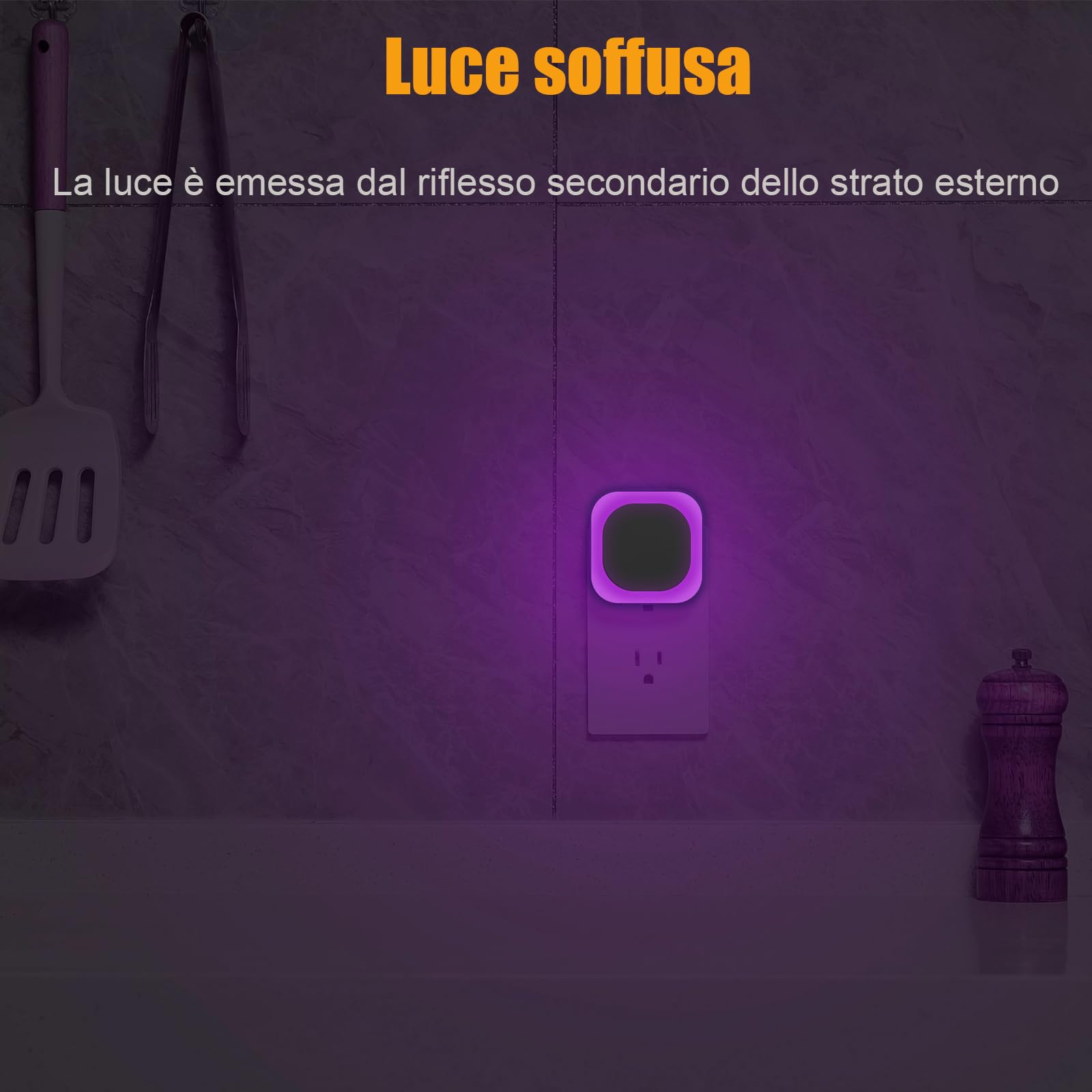YUNLEX Presa di Luce Notturna con Sensore Crepuscolare, Luce Notturna Bambini 3 livelli di luminosità regolabile per Camera dei Bambini, Bagno, Corridoio, Cucina, Scale (Viola)