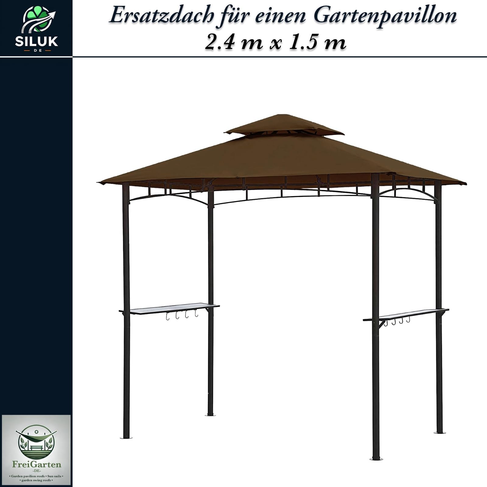 Tetto di ricambio per gazebo barbecue 2,4[m] x 1,5[m] sabbia antico gazebo impermeabile Materiale: PVC Panama Soft 370 g/m² extra forte modello 11 (marrone)