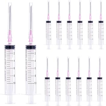 40PCS-10ml Luer lock Syringes with 18ga Needles, Individually Packaging Disposable Plastic Syringes and Needles for Scientific Labs, Industrial, Animal and Pet Supplies.