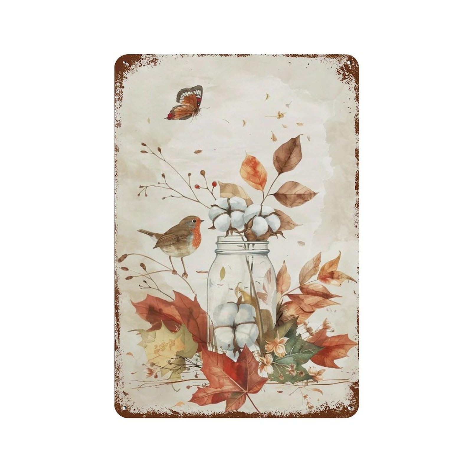 Hduryeyryy Multicolour Cotton & Robin Still Life 02 Wall Retro Iron Vintage Art Metal Tin Sign Poster Modern Home Cofffee Club Art Bar Shop Decor 30X20cm