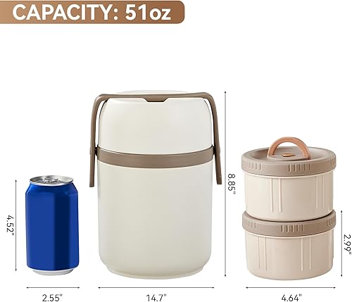 Miniatura 3 de Contenedor de comida caliente Bento de 51 onzas con aislamiento al vacío para adultos de boca ancha para sopa y comida caliente con mantenimiento