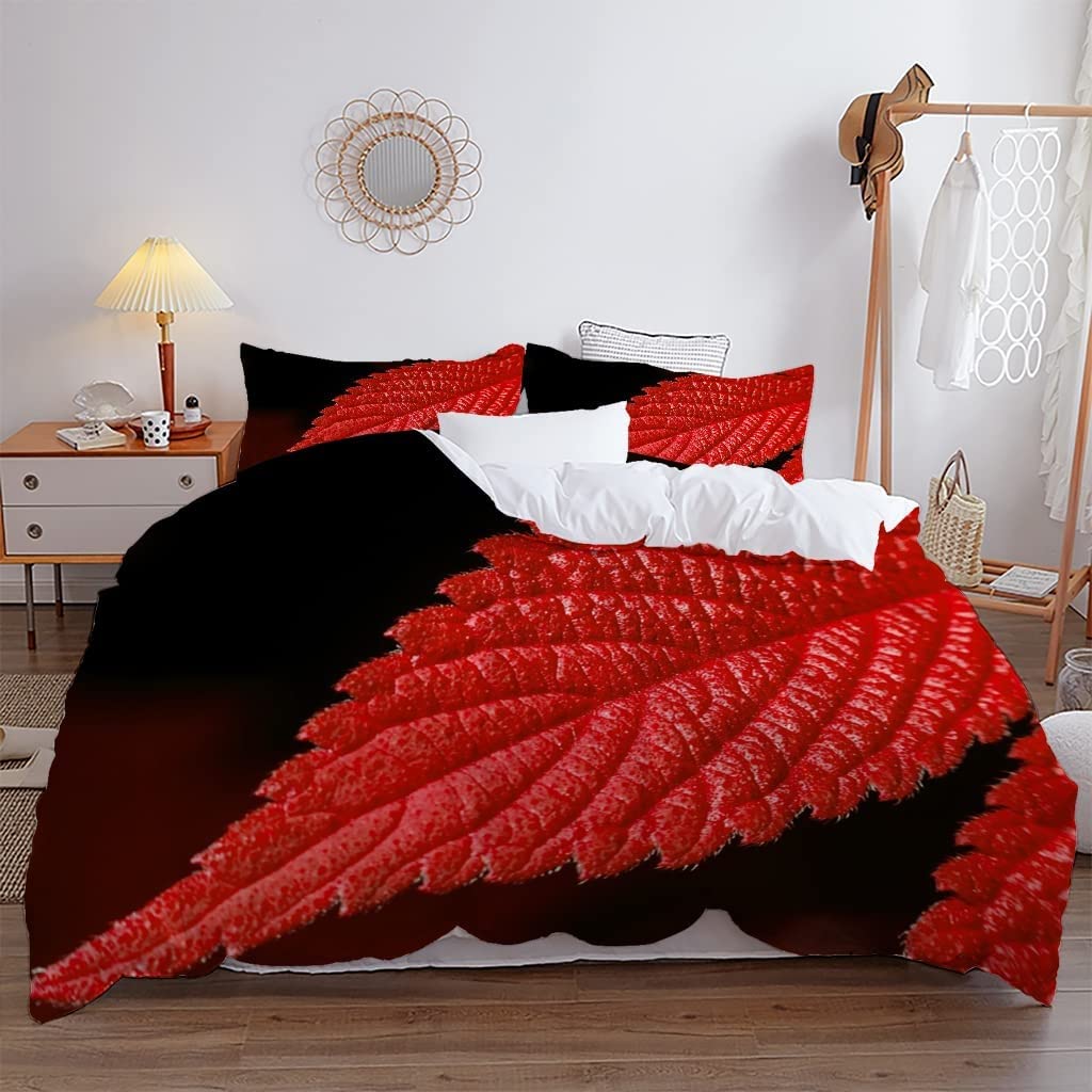 Parure de lit 240x260 microfibre douce avec drap de couette pour lit double adulte motif érable