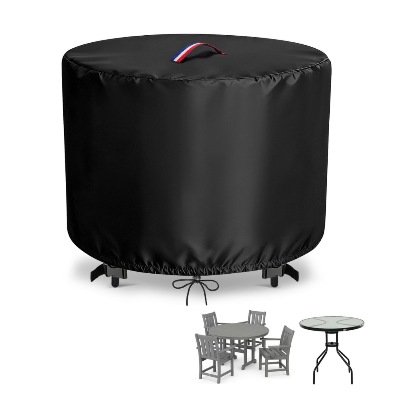 Flymer Garden Table Cover Round Waterproof, 180D x 90H cm 500D Heavy Duty Garden Furniture Covers with Handle, Patio Bistro Set Cover for Rattan Tables, Dining Tables, Black