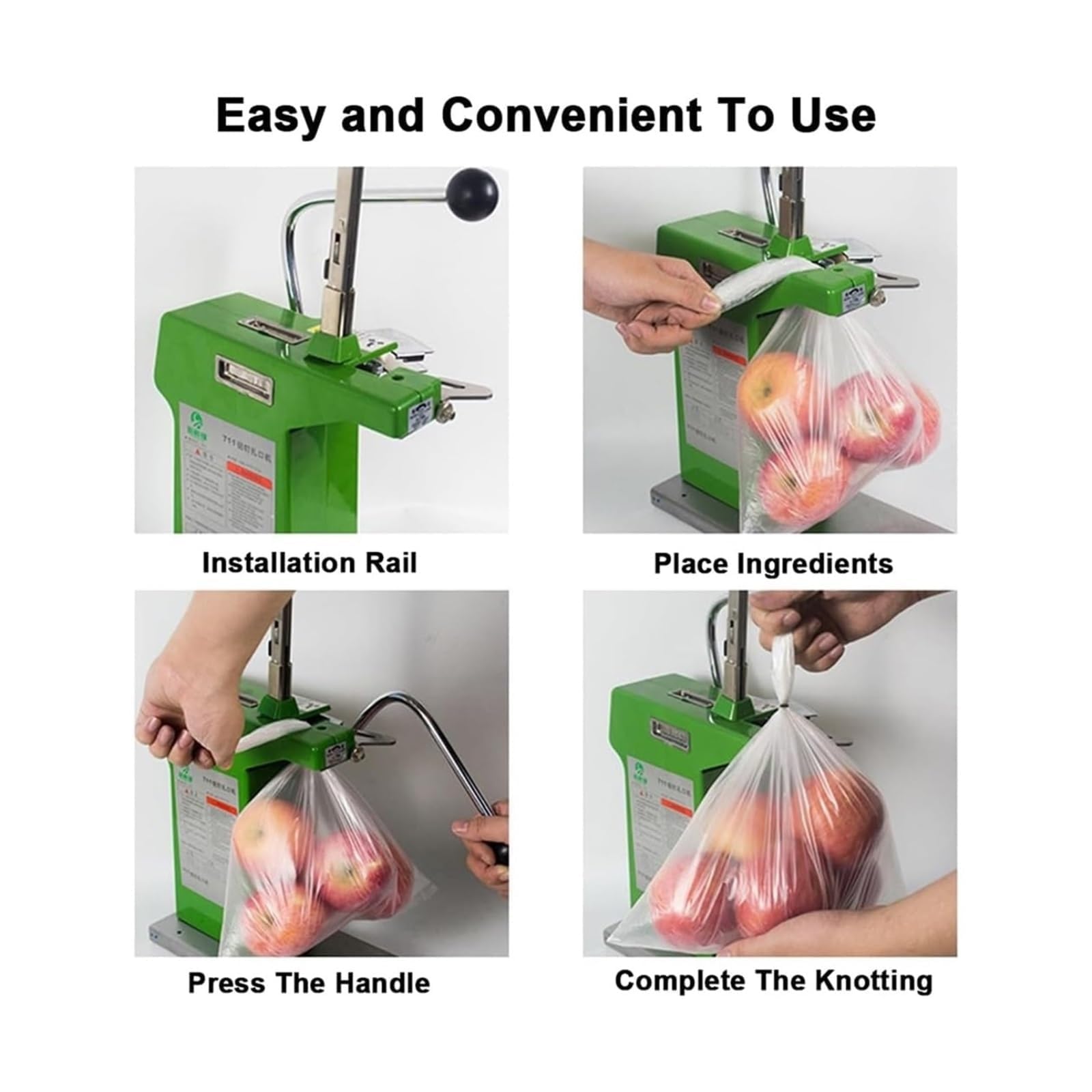 Selladora manual de bolsas con presión ajustable, clavos y tuercas de aluminio para bolsas de plástico, supermercados, panaderías y cafeterías