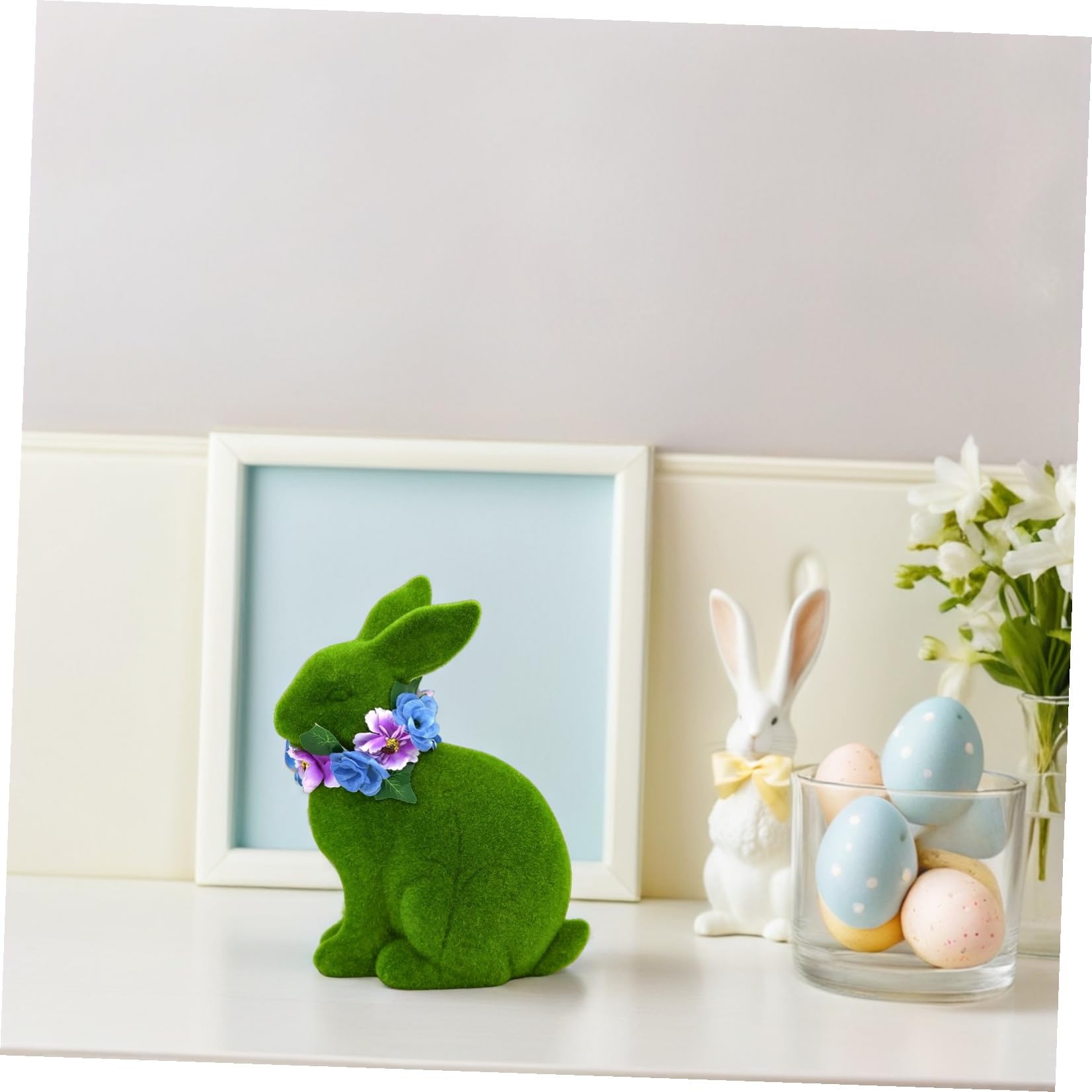 ibasenice Decorazione Pasquale Coniglietto in Resina Verde Effetto Muschio Tocco Morbido e Facile da Appendere per Feste in Famiglia e Decorazioni da Tavolo Primaverili