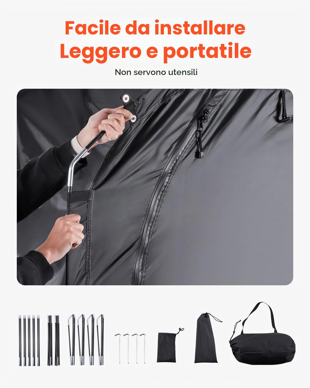 VEVOR Spaziosa Tenda per Riporre le Bici all'Aperto con Finestra Ventilata, Tenda Impermeabile Arco Superiore con Fibra di Vetro e Doppie Cerniere Nero da 3 a 4 Bici 2030 x 1220 x 1690 mm