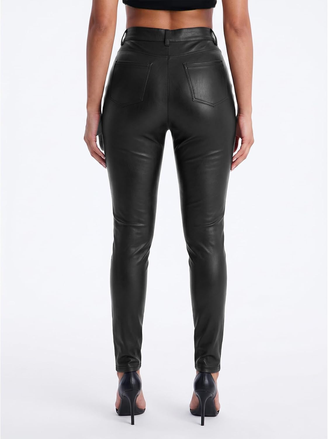 Leather Pants for Women High Waist Skinny Fit Night Out Black image 3
