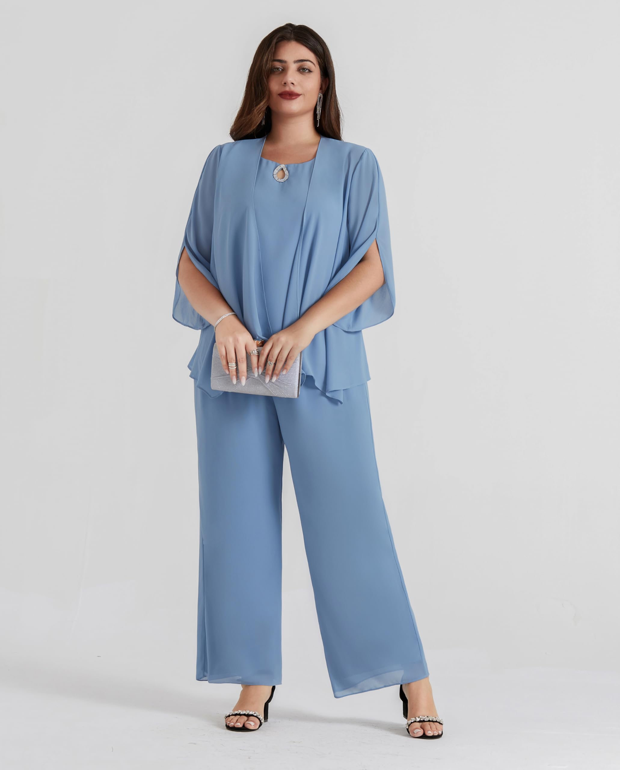 Hanna Nikole Tailleur Pantalon pour M Re De La Mari E Ensemble 3 Pi Ces en Mousseline De Soie Grande Taille avec Couches Volants Robe D Invit De Mariage