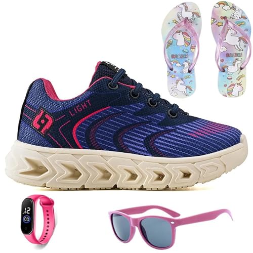 Tenis Infantil Feminino Meninas Escolar Casual Calce Facil Basico + Chinelo Oculos Relogio