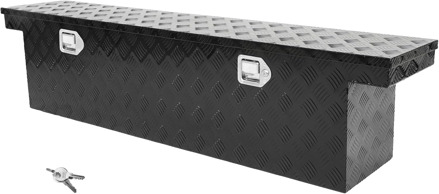 BLACKHORSE-RACING Heavy Duty Aluminum Pickup Truck Bed 5 Tread Pattern Truck Tool box with Side Handles, Lock and Key, 60"X12"X14"-Black